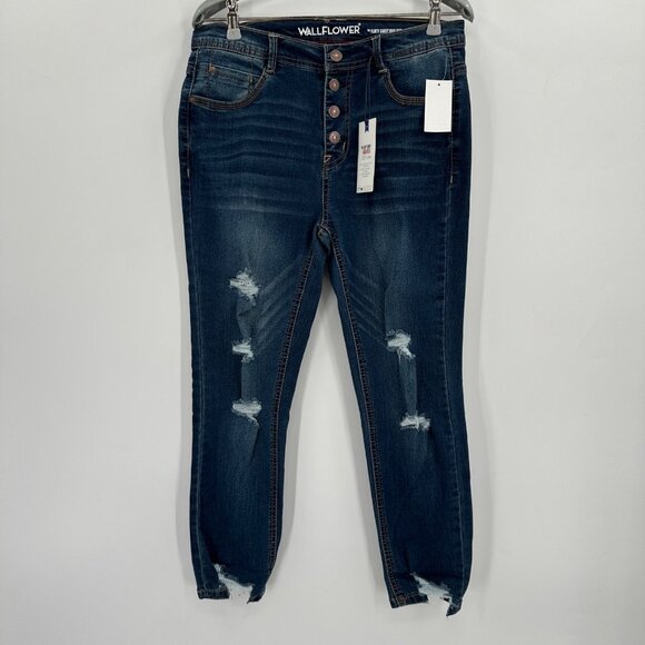 Wallflower The Flirty Curve High Rise Stretch Jeans size 9 29 Distressed Crop - Picture 1 of 11